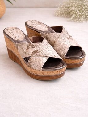 Donald J Pliner Snakeskin Cork Wedge Sandals Platform Slides 10